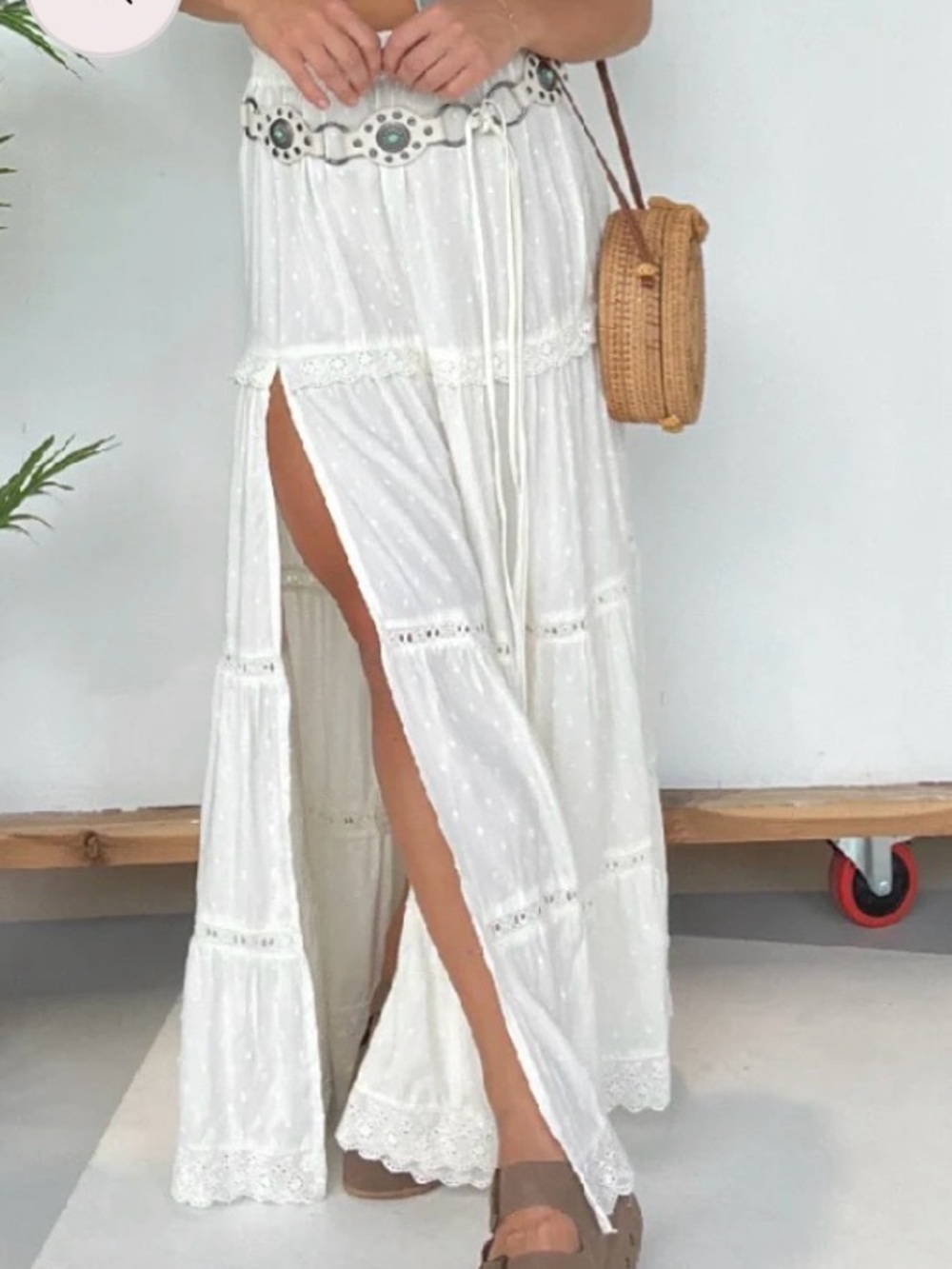 Make Waves Boho White Maxi Skirt with Side Slit-